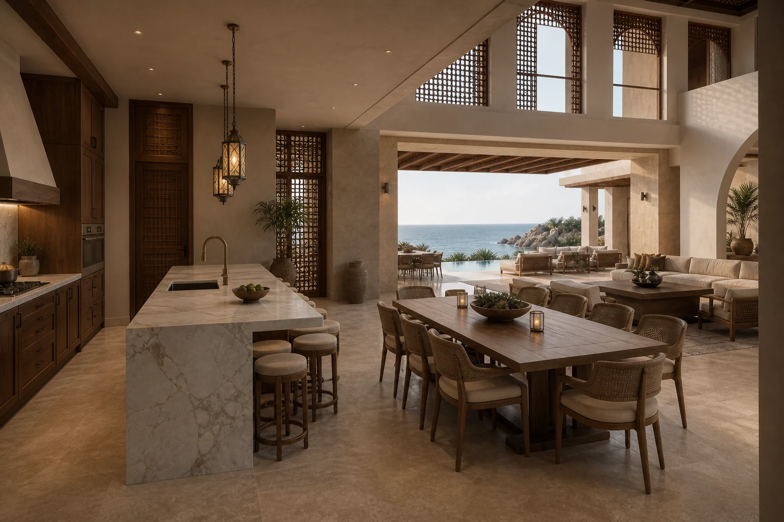 Open kitchen and dining space inside Muscat Villa