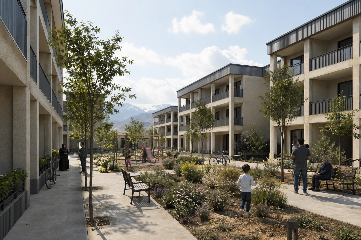 Shared landscaped courtyard within the Parand Residential Complex