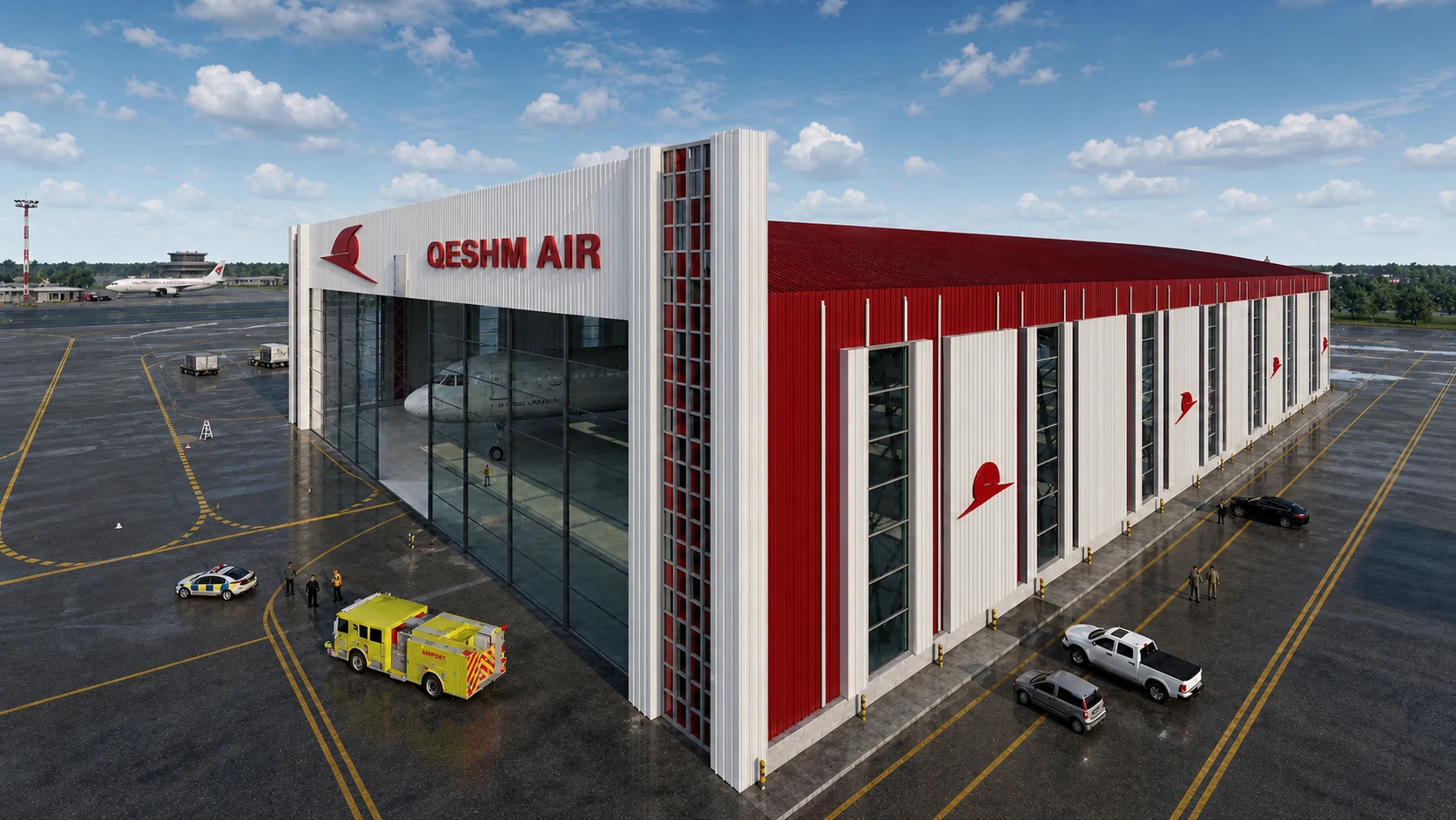 Oblique apron view of the Qeshm Airlines Hangar