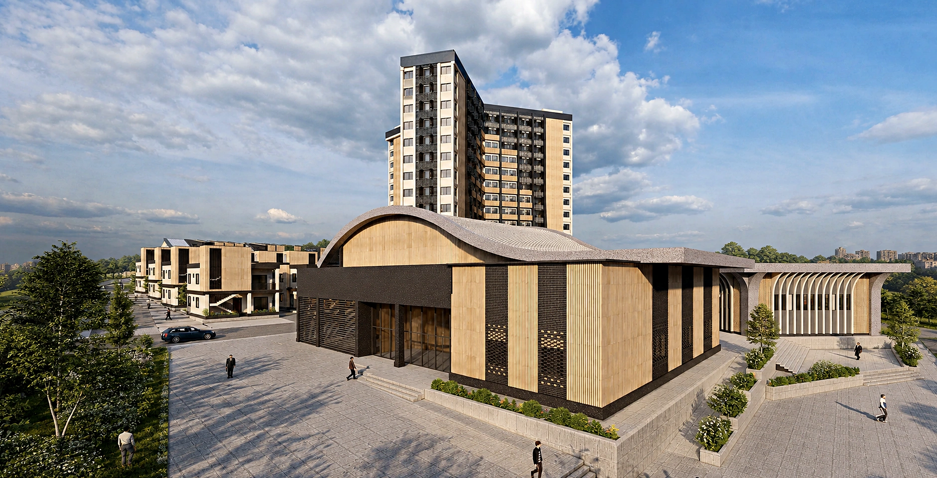 Residential towers and community buildings within the Mokran complex